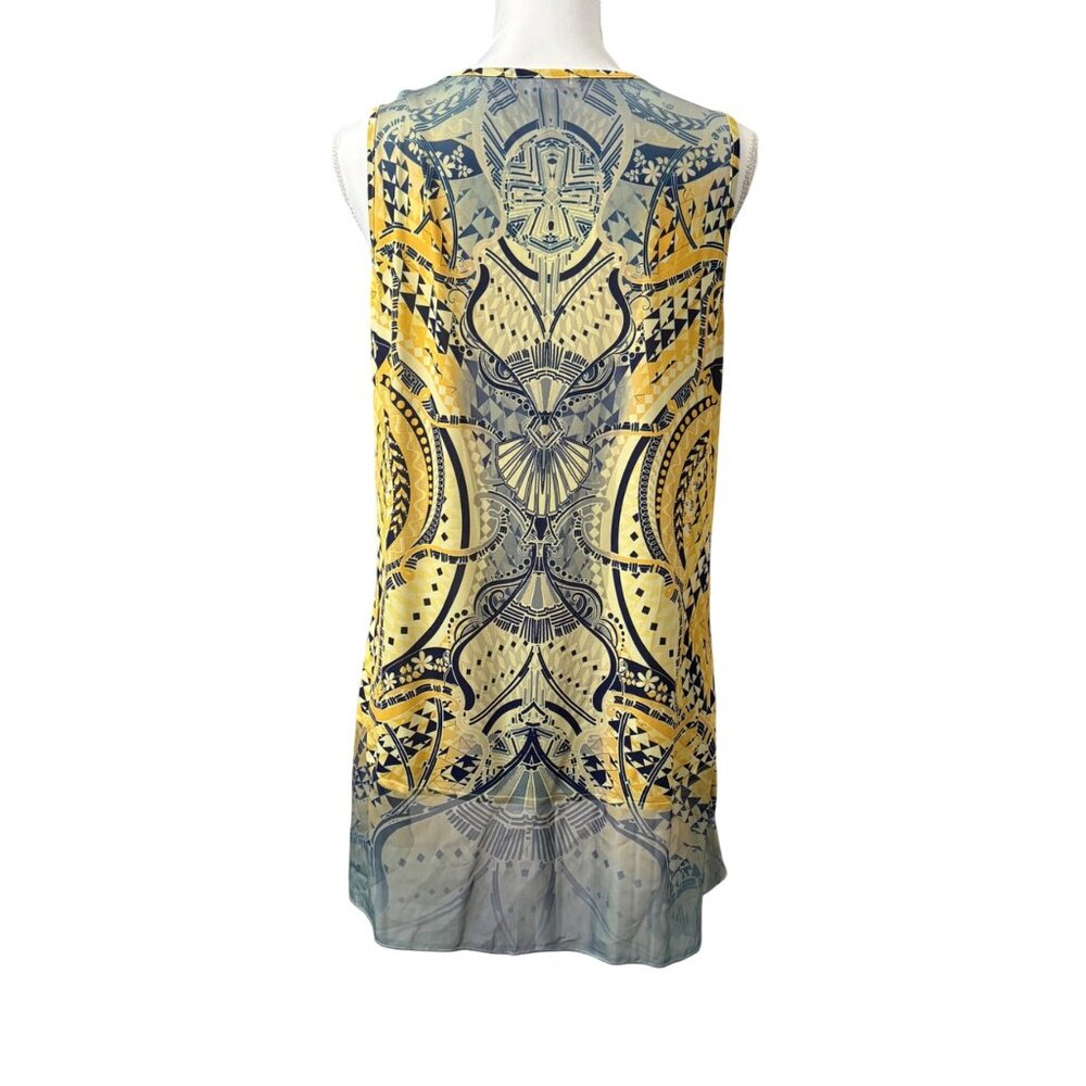 Energe Yellow Sleeveless Bohemian Tunic Top W/ Geometric Print Womens Size XL - Picture 3 of 13